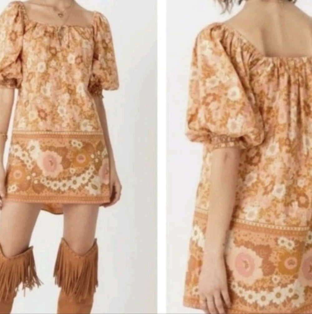 XXS/XS SPELL Anne Tunic On or Off the Shoulder Organic Cotton Floral Mini Dress - Picture 3 of 15